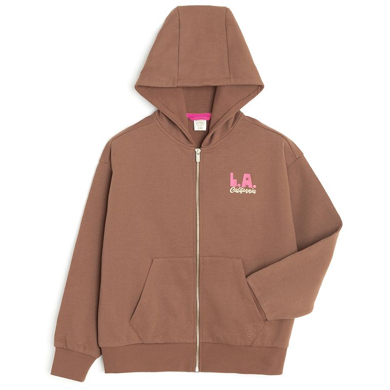 Cool Club, Hanorac cu gluga pentru fete, cu fermoar, maro