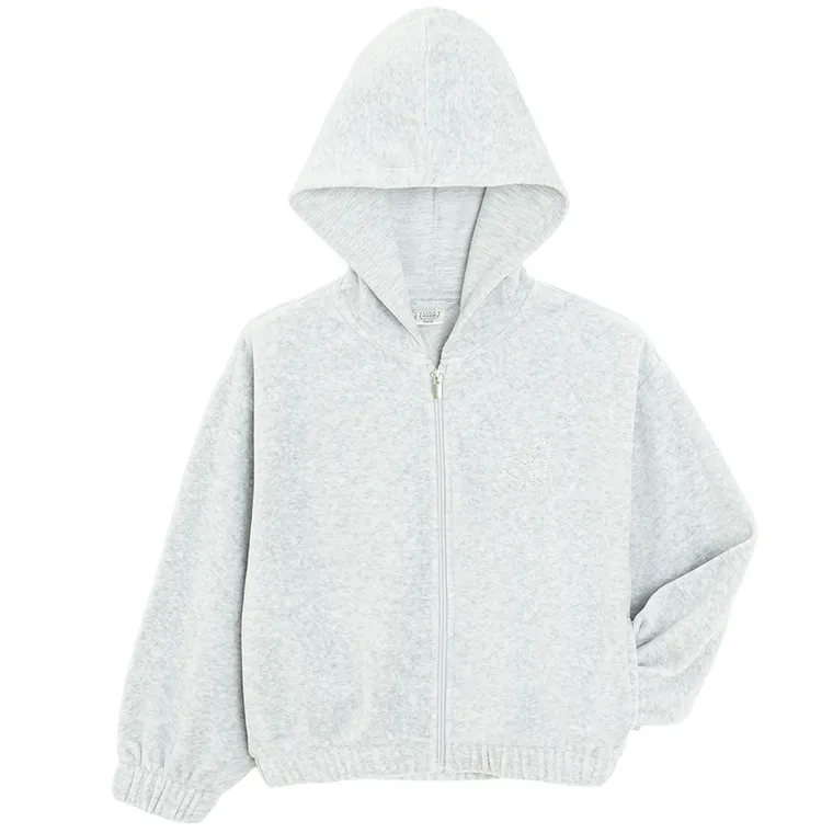 Cool Club, Hanorac cu gluga pentru fete, cu fermoar, velur, gri