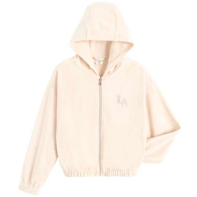 Cool Club, Hanorac cu gluga pentru fete, rozpinana, velur, bej