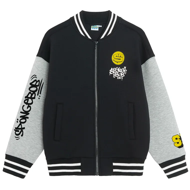 Cool Club, Hanorac pentru baieti, cu fermoar, negru, imprimeu SpongeBob