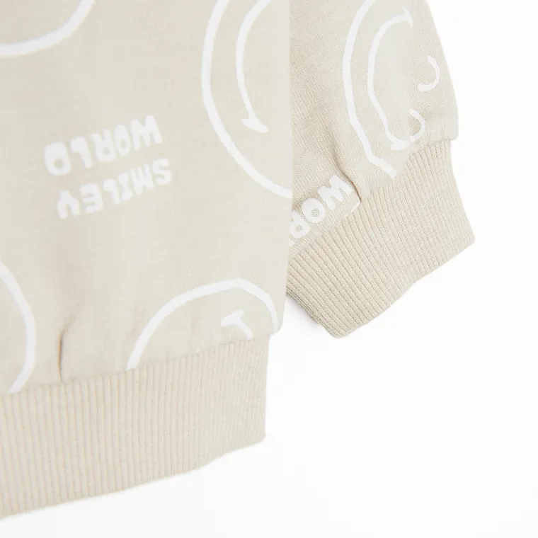 Cool Club, Hanorac pentru baieti, subtire, cu fermoar, bej, imprimeu SmileWorld