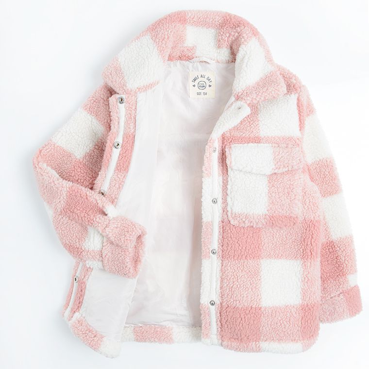 Cool Club, Jacheta tip camasa pentru fete, alb-roz, in carouri