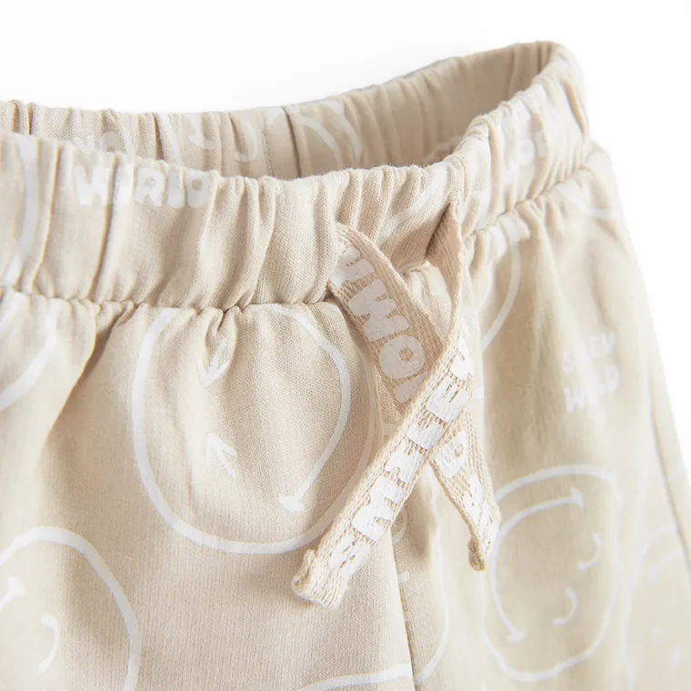 Cool Club, Pantaloni scurti pentru baieti, bej, imprimeu SmileWorld
