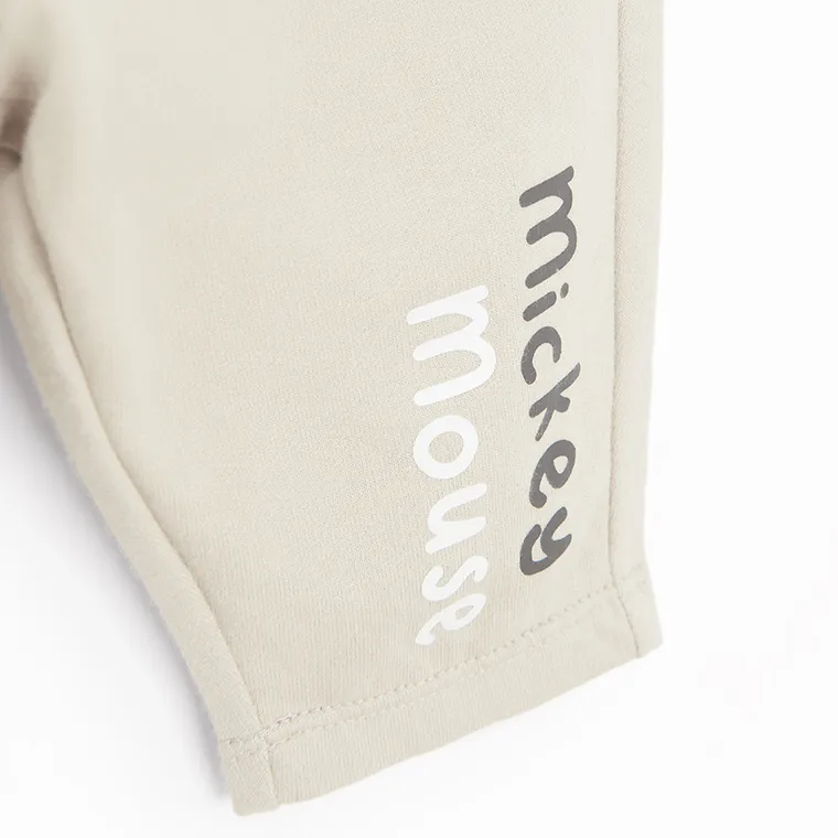 Cool Club, Pantaloni trening pentru baieti, bej, imprimeu Mickey Mouse