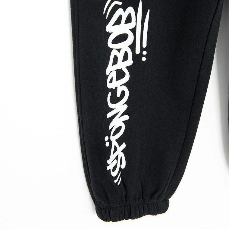 Cool Club, Pantaloni trening pentru baieti, oversize, caldurosi, negru, imprimeu SpongeBob