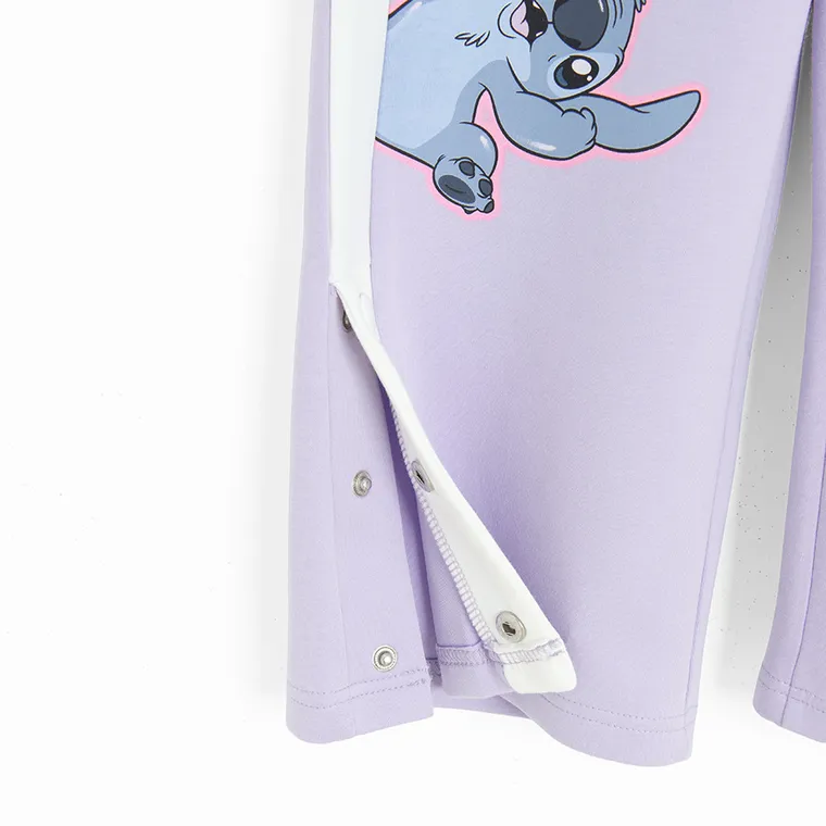 Cool Club, Pantaloni trening pentru fete, wide, violet, imprimeu Lilo si Stitch
