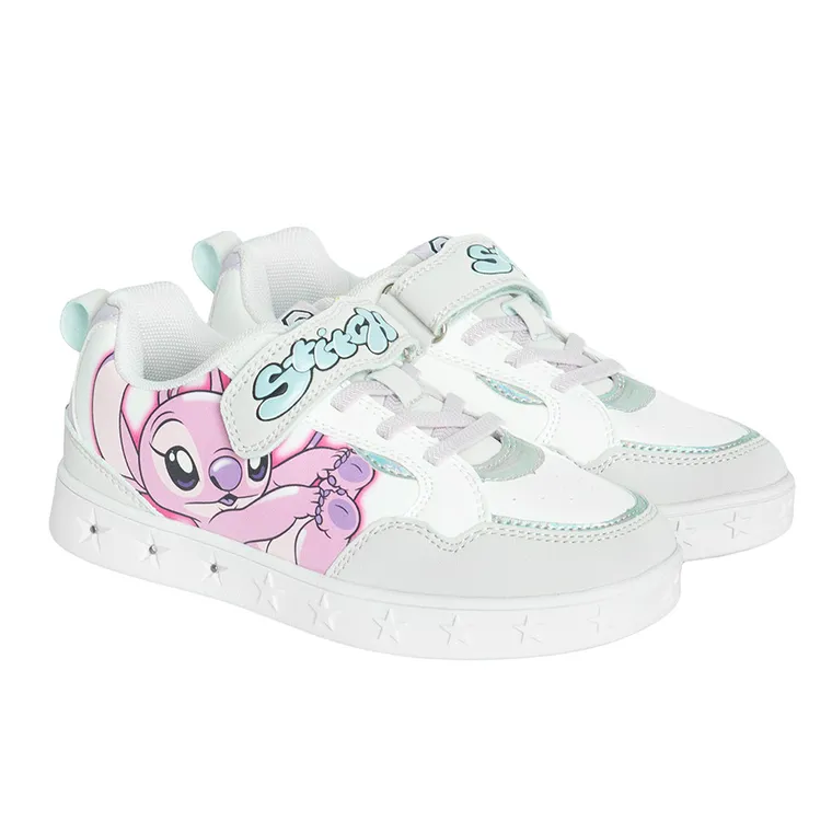 Cool Club, Pantofi sport pentru fete, alb, talpa cu leduri, imprimeu Lilo si Stitch