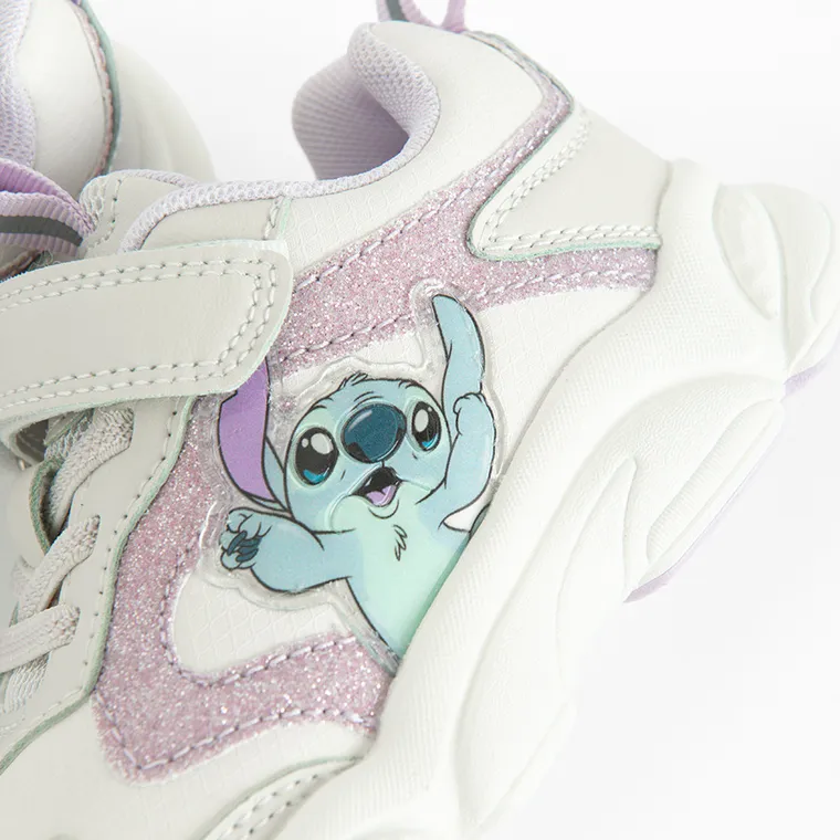 Cool Club, Pantofi sport pentru fete, alb, talpa cu leduri, imprimeu Lilo si Stitch
