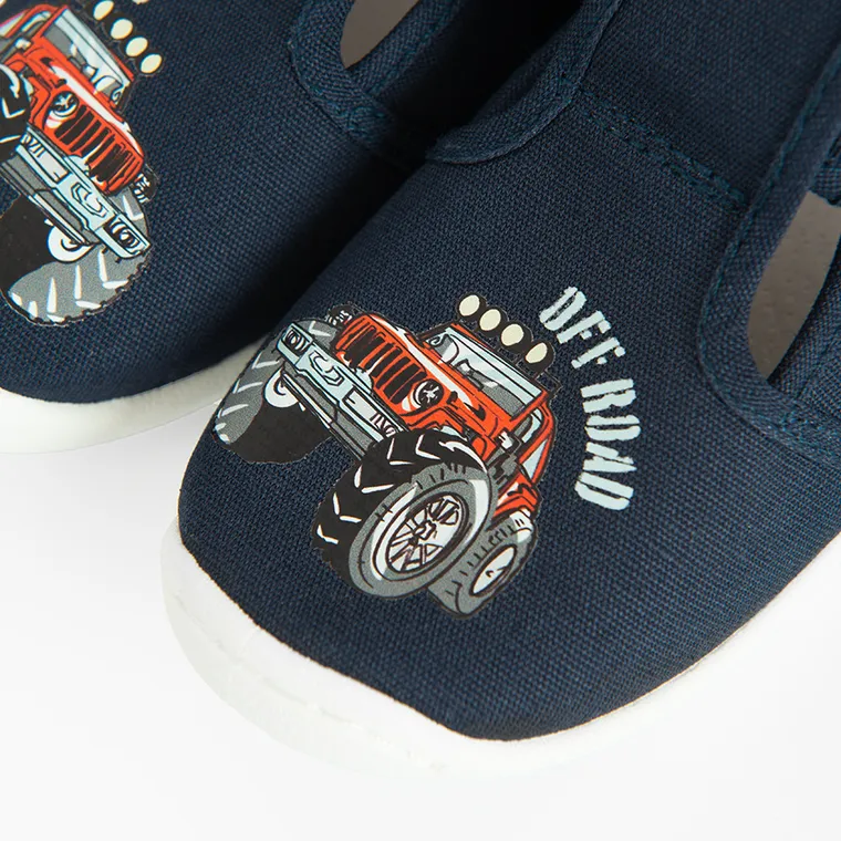 Cool Club, Papuci de casa pentru baieti, bleumarin, brant din piele