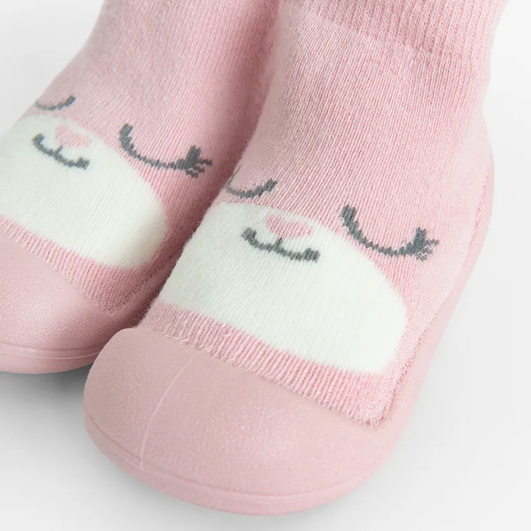 Cool Club, Papuci de casa tip soseta pentru fete, roz, talpa Barefoot