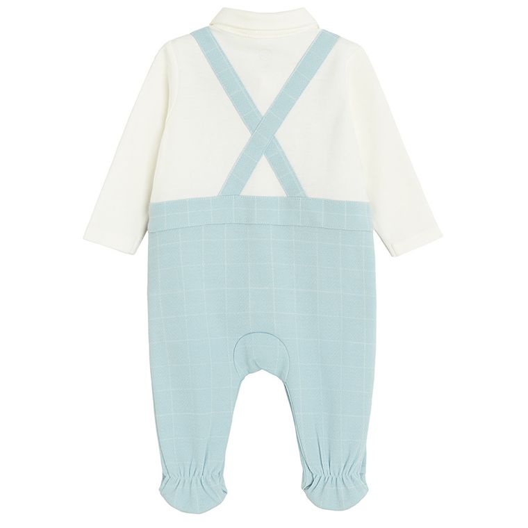 Cool Club, Pijama tip salopeta pentru baieti, alb-albastru