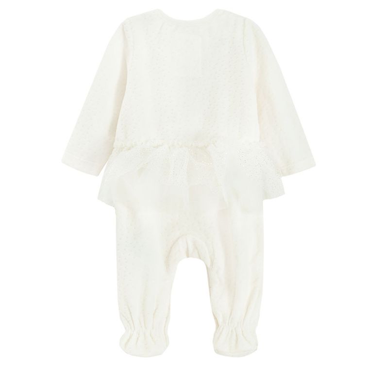 Cool Club, Pijama tip salopeta pentru fete, velur, ecru, imprimeu Bambi