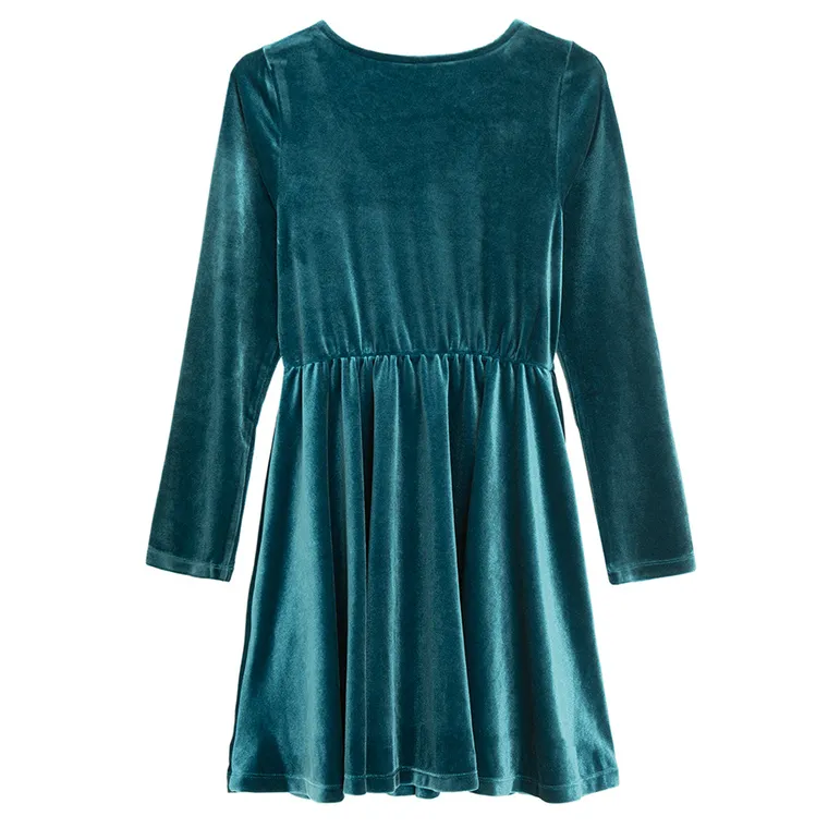 Cool Club, Rochie cu maneca lunga pentru fete, velur, turcoaz