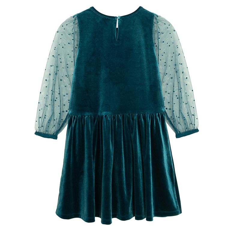 Cool Club, Rochie cu maneca lunga pentru fete, velur, turcoaz