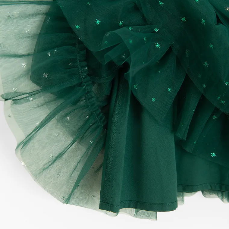 Cool Club, Rochie cu maneca lunga pentru fete, verde inchis