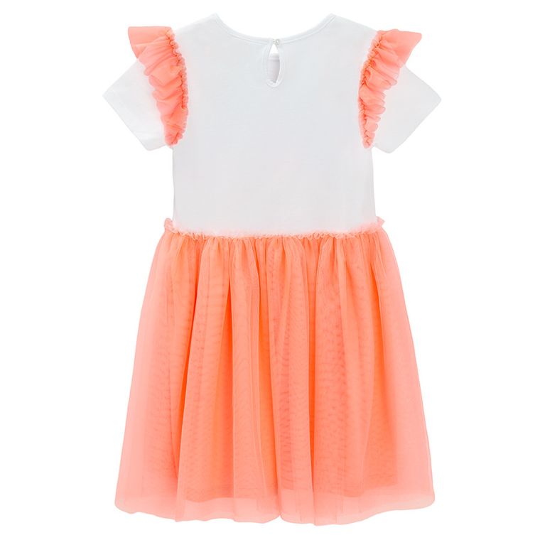 Cool Club, Rochie cu maneca scurta pentru fete, alb-portocaliu