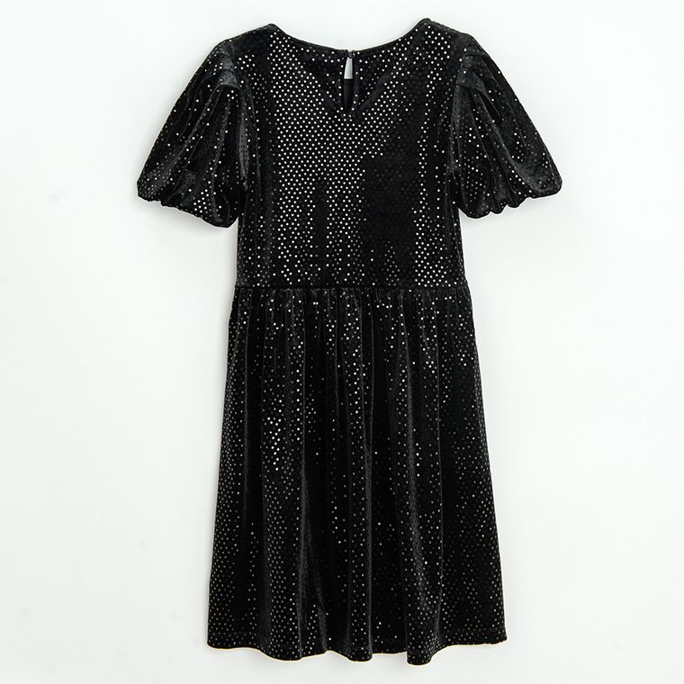 Cool Club, Rochie cu maneca scurta pentru fete, velur, negru