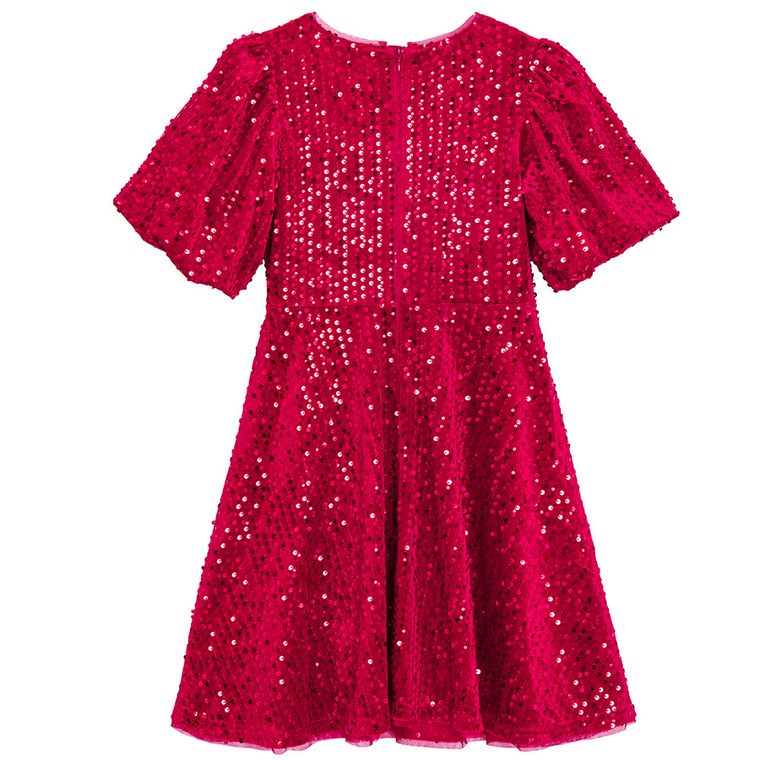 Cool Club, Rochie cu maneca scurta pentru fete, velur, rosu