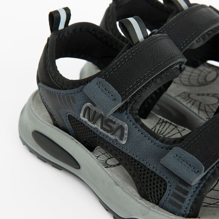 Cool Club, Sandale pentru baieti, negru, brant din piele, imprimeu NASA