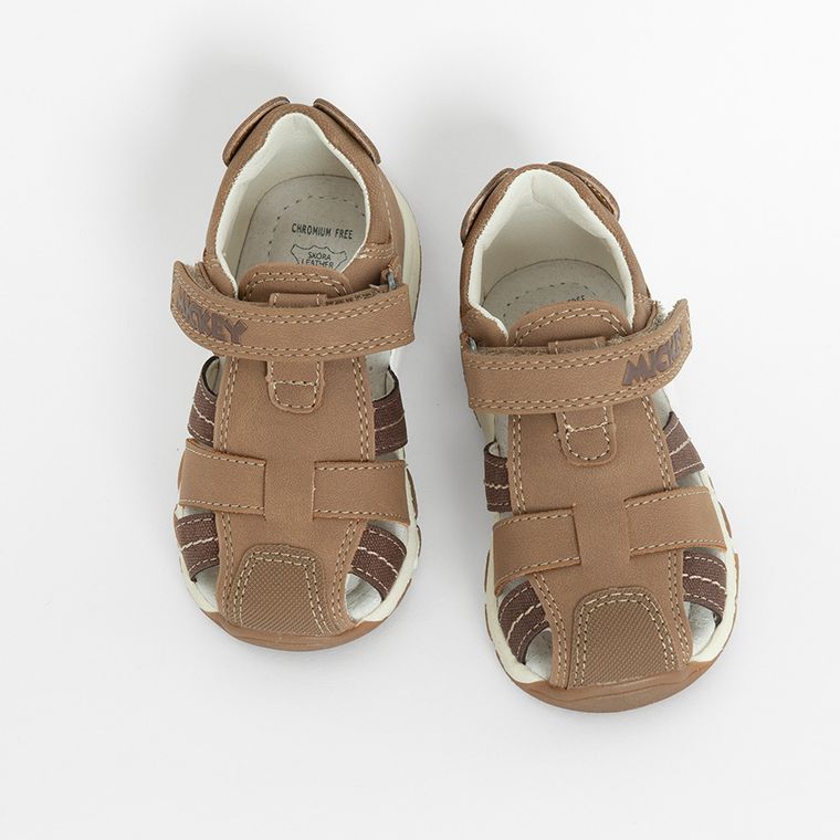 Cool Club, Sandale pentru baieti, parfumati, maro, talpa Bio-Flex, imprimeu Mickey Mouse