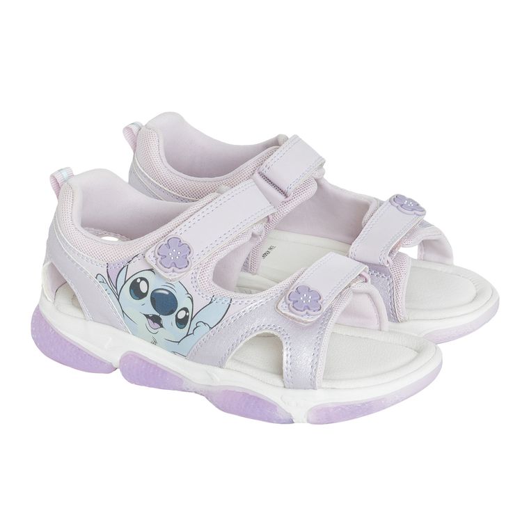 Cool Club, Sandale pentru fete, violet, talpa cu leduri, brant din piele, imprimeu Lilo si Stitch