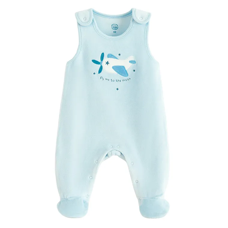 Cool Club, Set pentru baieti, Salopeta cu botosei velur, Body cu maneca lunga, din tricot striat, mix
