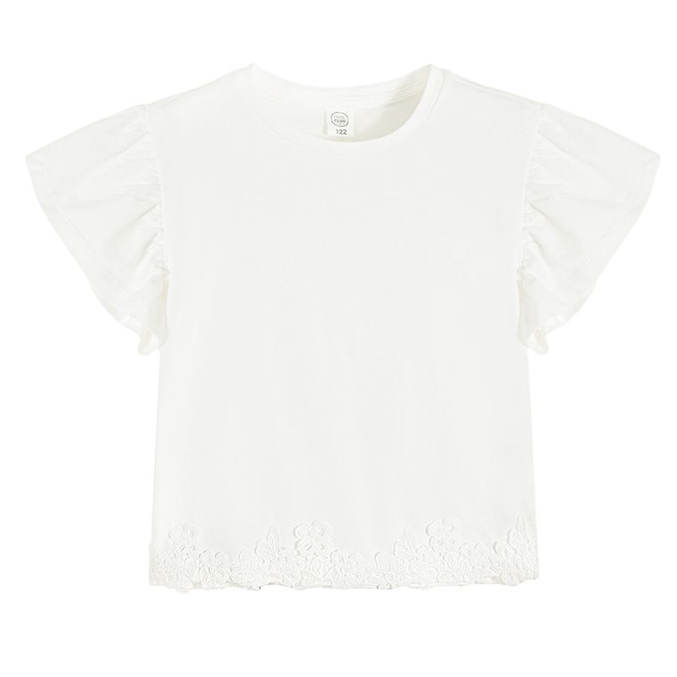 Cool Club, Set pentru fete, Bluza cu maneca scurta, Pantaloni din textil, wide, alb