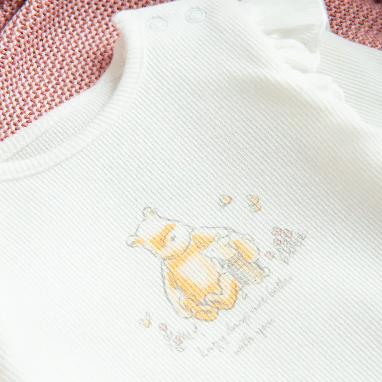 Cool Club, Set pentru fete, Body cu maneca lunga, Colanti, Bentita, din tricot striat, mix, imprimeu Winnie the Pooh