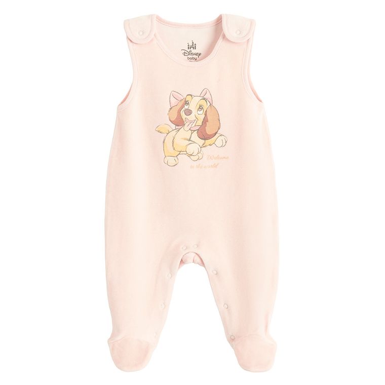 Cool Club, Set pentru fete, Body cu maneca lunga, Salopeta cu botosei velur, mix, imprimeu Doamna si Vagabondul