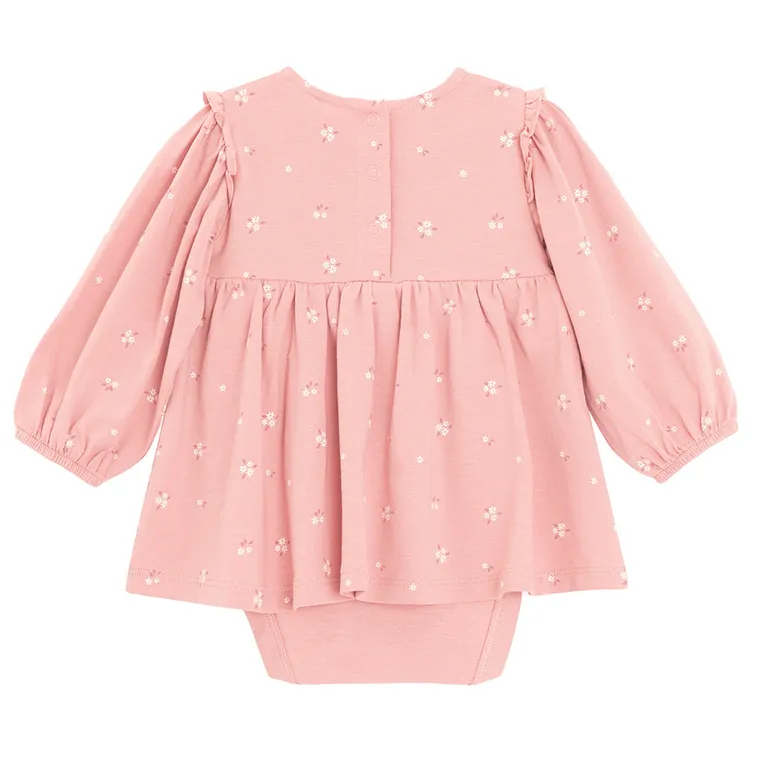 Cool Club, Set pentru fete, Body-rochie cu maneca lunga, Colanti, din tricot striat, roz