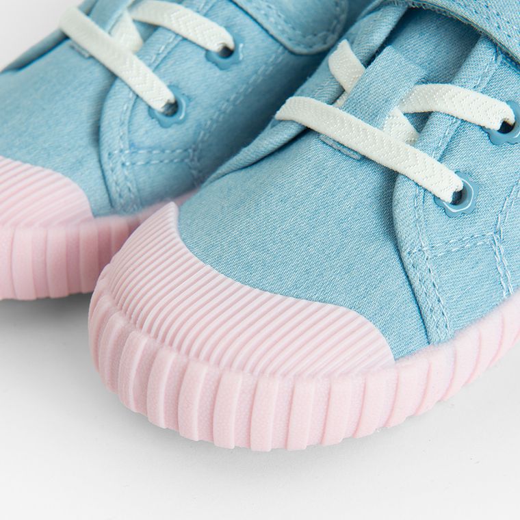 Cool Club, Tenisi pentru fete, albastru, talpa Barefoot, imprimeu Lilo si Stitch