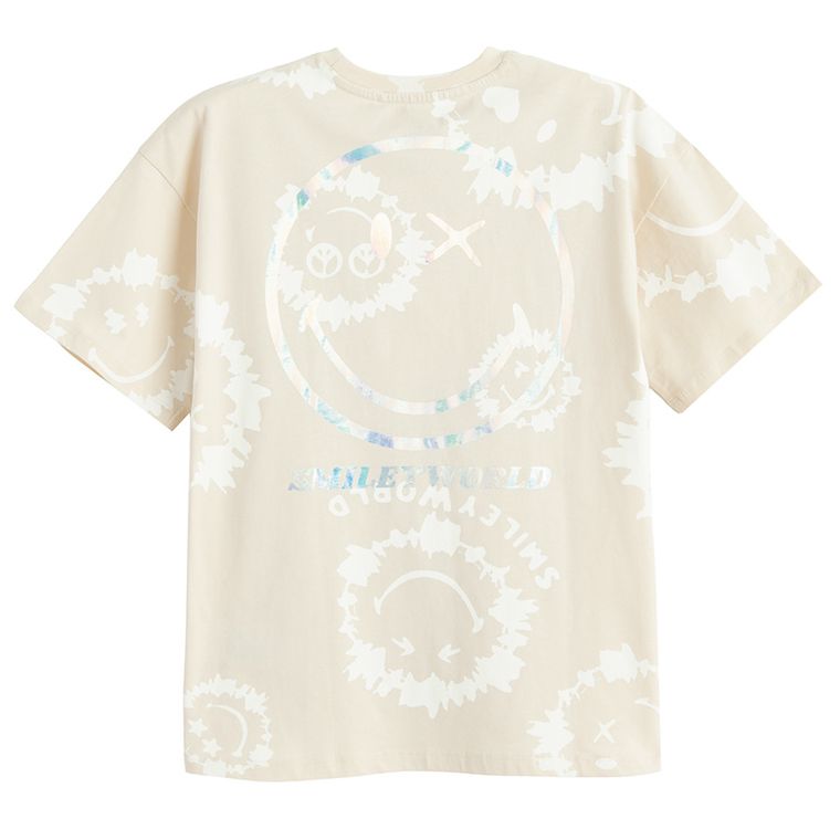 Cool Club, Tricou pentru fete, oversize, bej, imprimeu SmileWorld