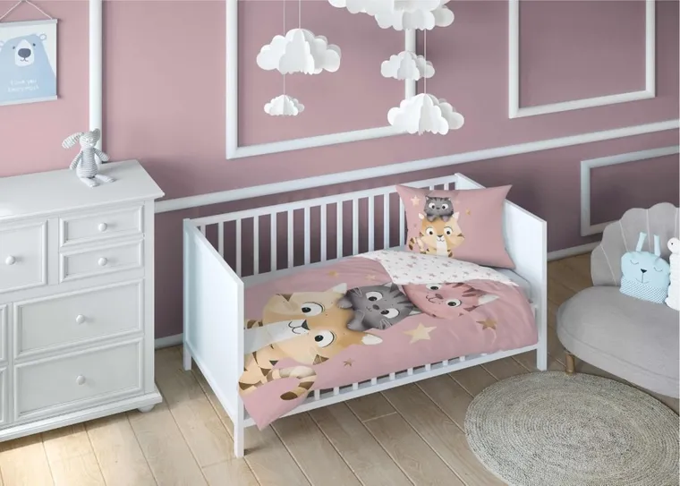 Detexpol, Pisoi, set lenjerie de pat single, din bumbac, różowy, 100-135 cm