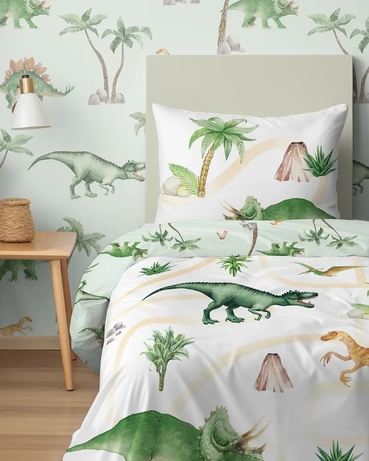 Dinozauri, set lenjerie de pat single, 140-200 cm