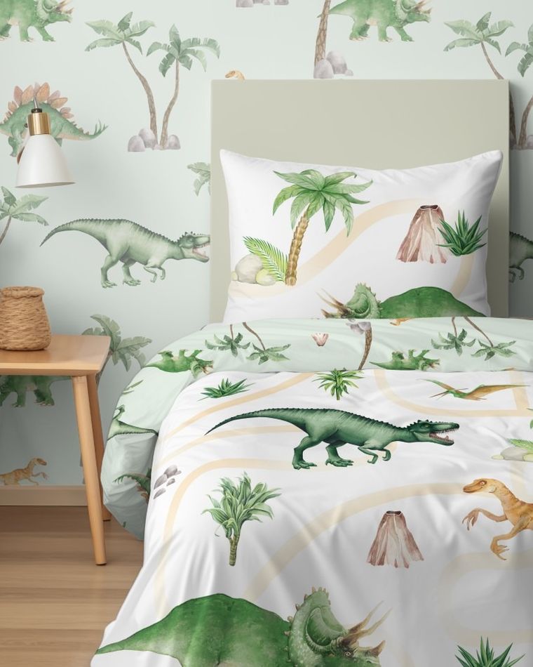 Dinozauri, set lenjerie de pat single, 160-200 cm