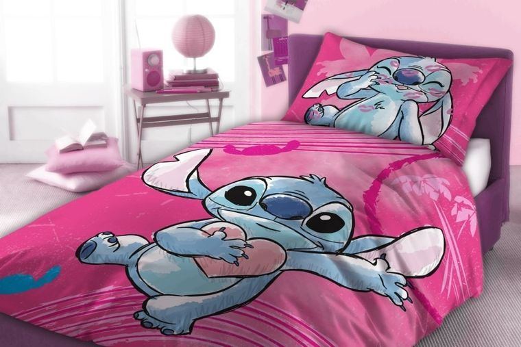 Disney, Stitch Aloha, set lenjerie de pat single, din bumbac, 160-200 cm