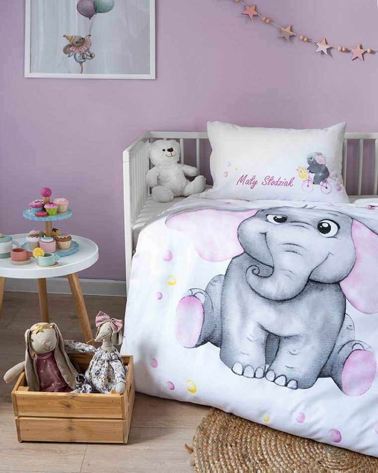 Elefant, set lenjerie de pat single, roz, 100-135 cm