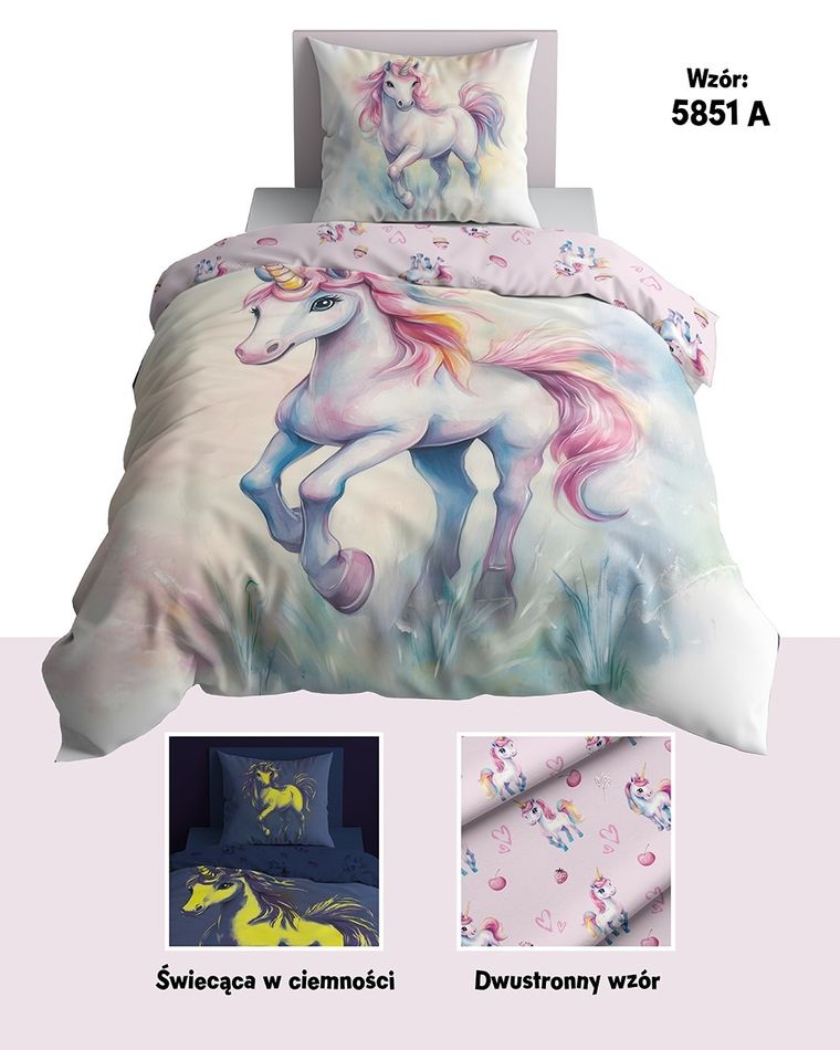 Fluo, set de lenjerie de pat pentru tineri, 140-200 cm + 70-80 cm, Unicorn