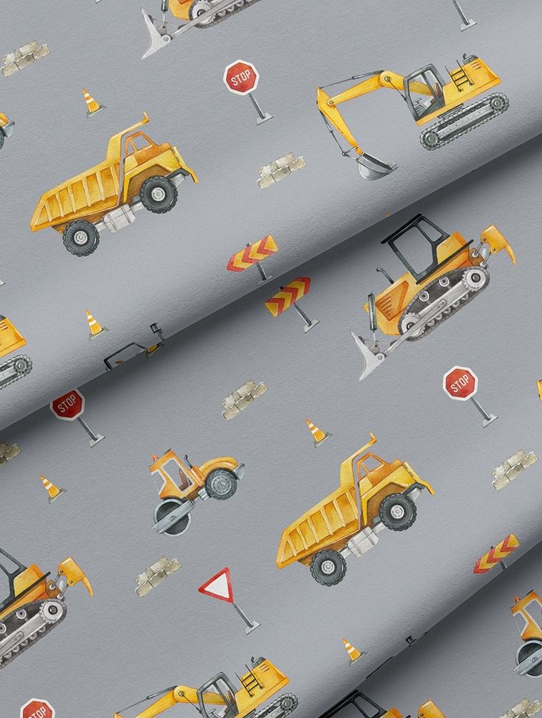 Fluo, set de lenjerie de pat pentru tineri, 160-200 cm + 70-80 cm, Excavator