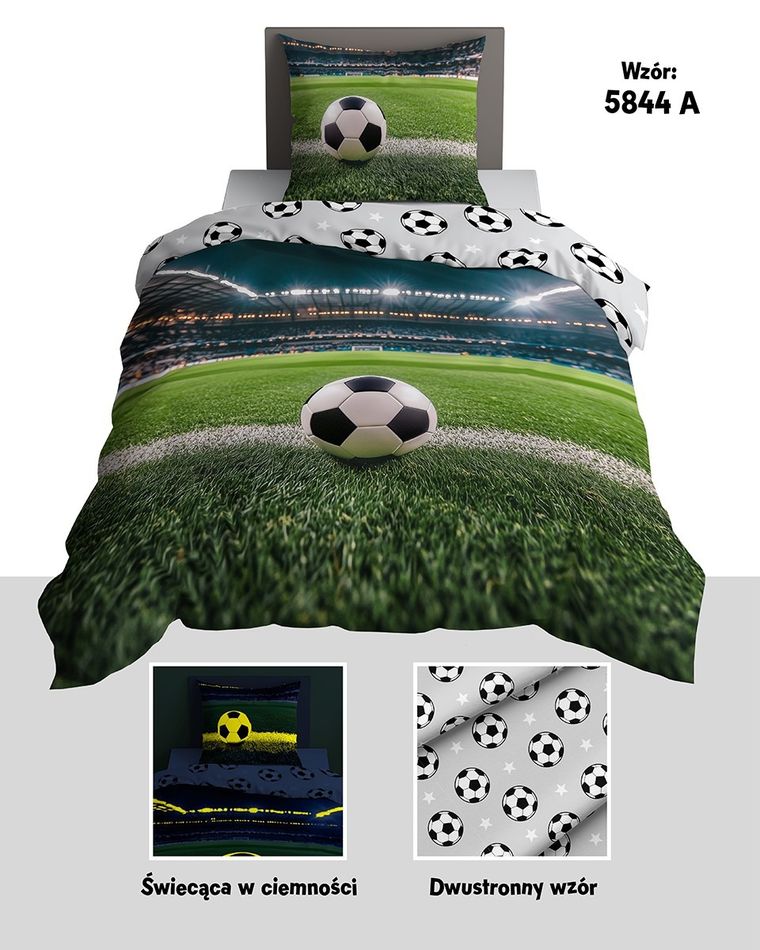 Fluo, set de lenjerie de pat pentru tineri, 160-200 cm + 70-80 cm, Football