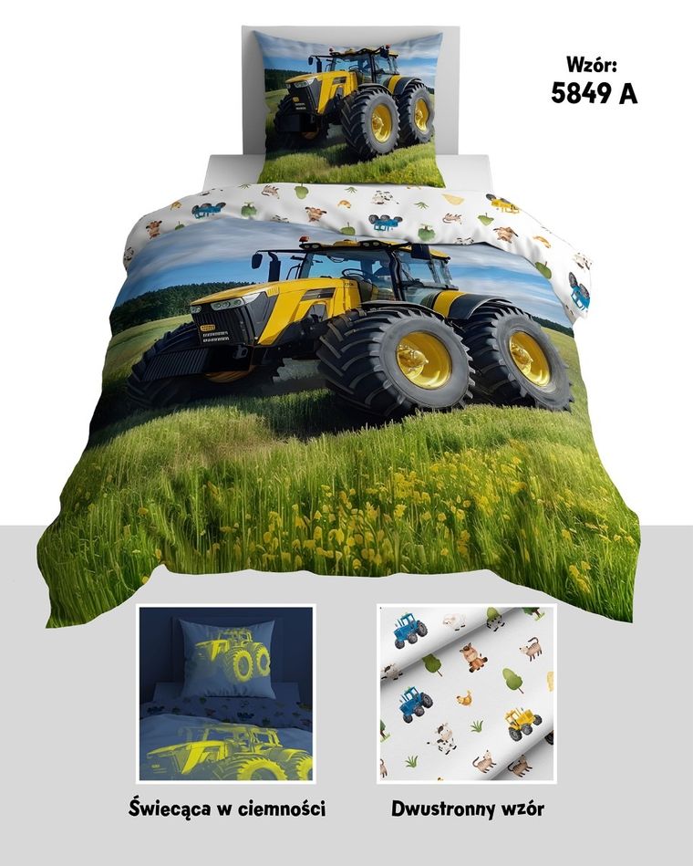 Fluo, set de lenjerie de pat pentru tineri, 160-200 cm + 70-80 cm, Tractor
