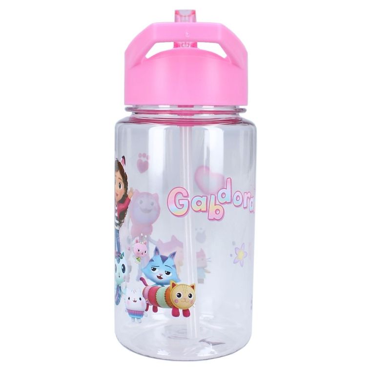 Gabby's Dollhouse, Drink Up, sticla da apa cu pai, roz, 450 ml