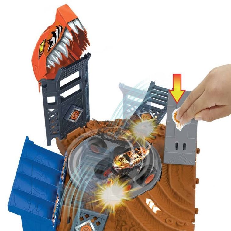 Hot Wheels, Monster Trucks Arena Smashers, Tiger Shark - Spin-out Challenge, set de joaca
