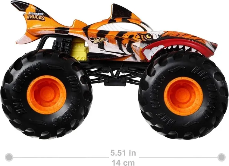 Hot Wheels, Monster Trucks Tiger Shark, masina cu telecomanda, scara 1:24