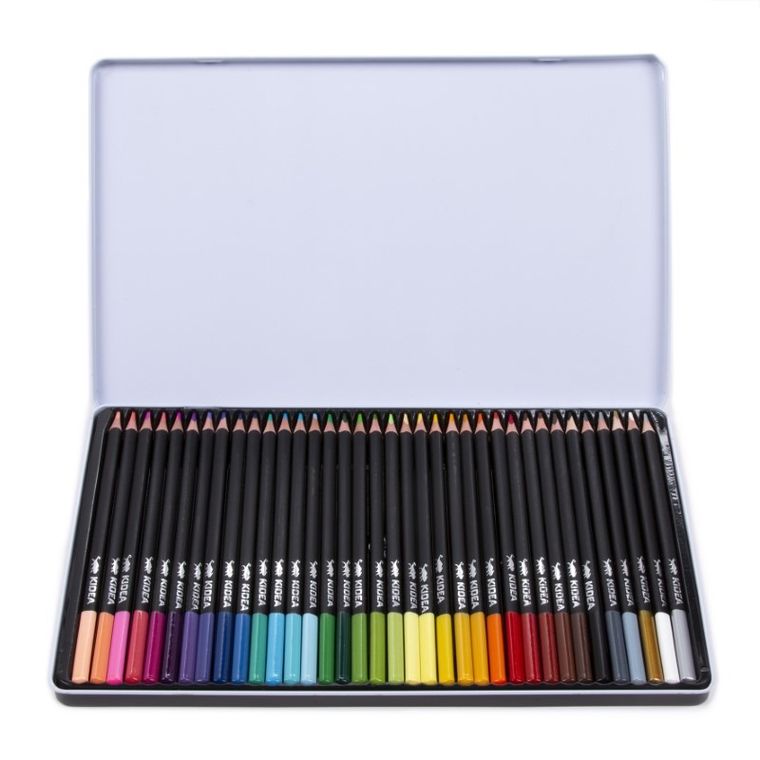 Kidea, creioane triunghiular intr-o cutie metalica, 36 culori