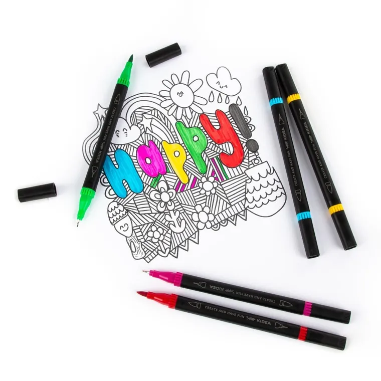 Kidea, marker brush cu liner, 12 culori