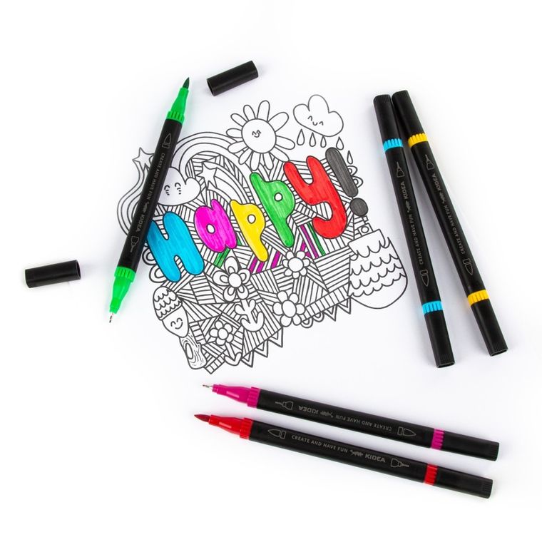 Kidea, marker brush cu liner, 6 culori