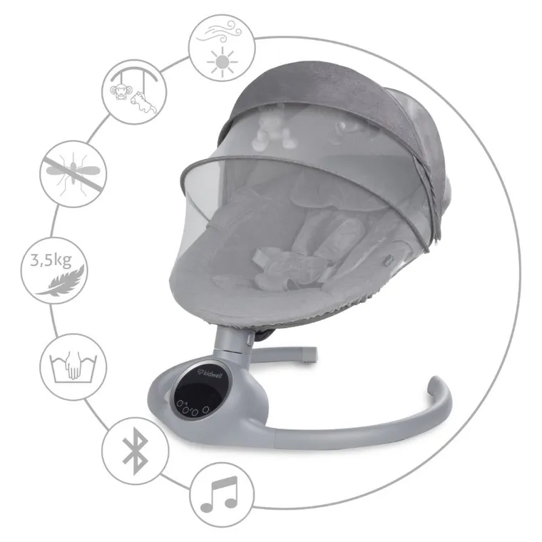 Kidwell, Reve, Scaun electric pentru bebelusi, 2in1, gri-argintiu