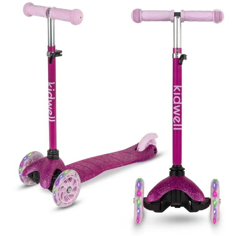 Kidwell, Uno, trotineta cu 3 roti LED, roz