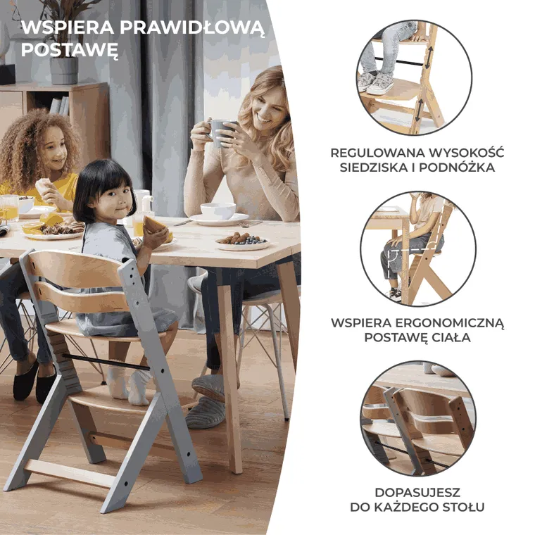 Kinderkraft, Enock, scaun pentru hranire copii 3in1, gri